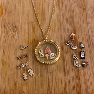 Mothers Day gold origami owl locket set